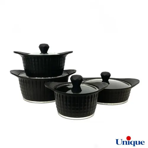 سرویس قابلمه 8 پارچه یونیک مدل نگینی مشکی UN-8200