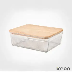 ظرف شیشه ای شیاردار 2.250 لیتر درب چوبی لیمون 2192