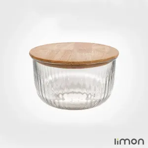 کاسه گرد شیشه ای لیمون 1.8 لیتر درب چوبی - تضمینی