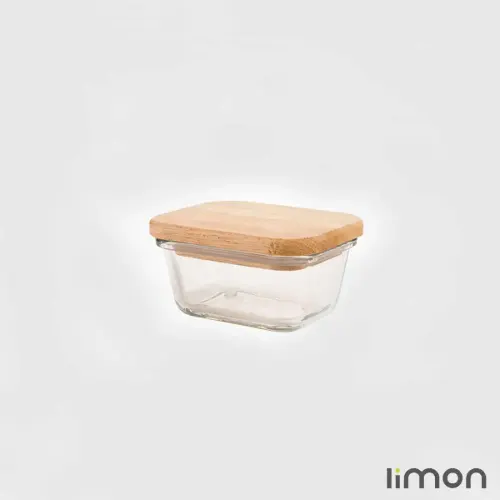 ظرف شیشه ای 180 میلی لیتر درب چوبی لیمون 2187