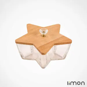 ظرف شیشه ای ستاره ای لیمون درب چوبی 2285