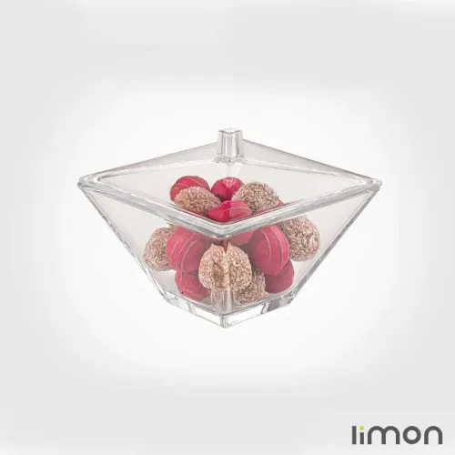 کاسه شیشه ای پذیرایی درب دار لیمون 2296