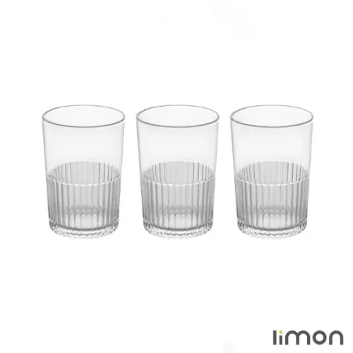 لیوان شیشه ای لیمون شیار دار 350 سی سی سه عددی 2217