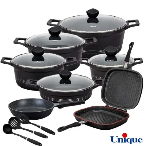 قیمت و خرید سرویس قابلمه گرانیتی یونیک 16 پارچه کلاسیک مشکی مات UN-7820