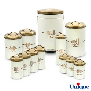 سرویس 12 پارچه فانتزی کرم ایفل درب طلایی یونیک UN-8029