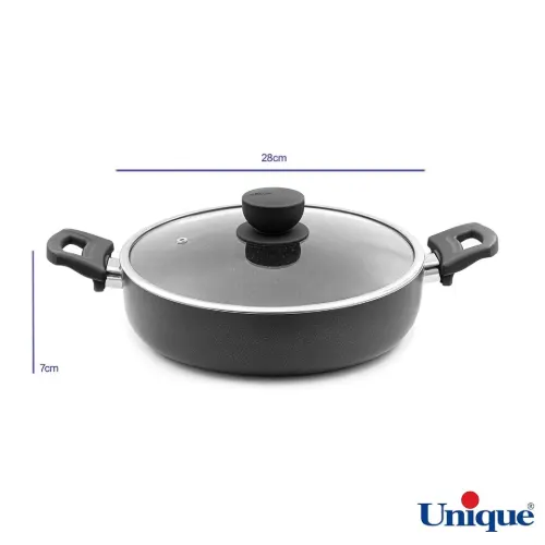ابعاد تابه دو دسته یونیک 28 کف گرانیت طوسی تیره UN-8126
