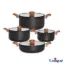 سرویس قابلمه 8 پارچه یونیک مدل رویال مشکی کف گرانیت درب سیلیکون دسته چوبی UN-8184