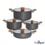 سرویس قابلمه 8 پارچه یونیک مدل رویال طوسی کف گرانیت درب سیلیکون دسته چوبی UN-8186