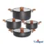 سرویس قابلمه 8 پارچه یونیک مدل رویال طوسی درب سیلیکون دسته چوبی UN-8190